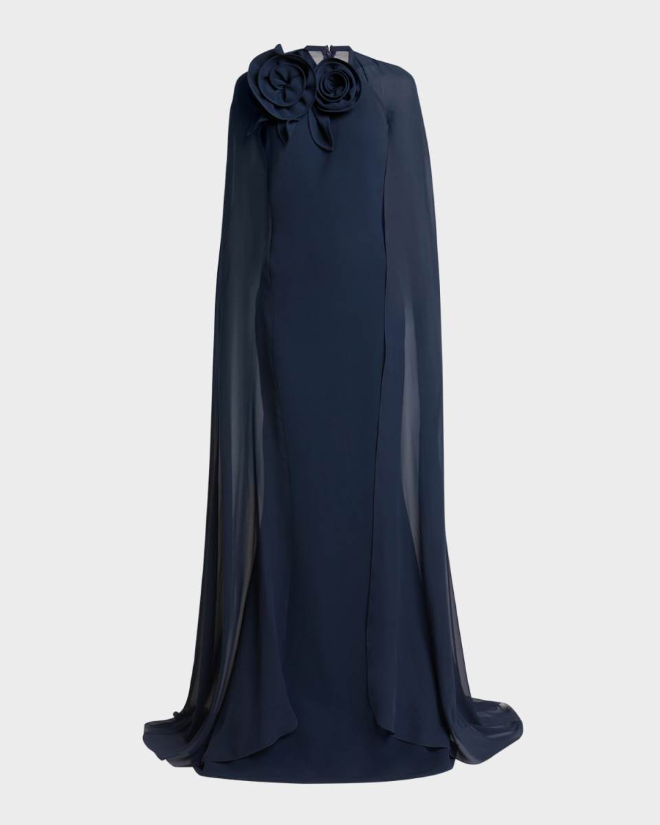 Flower-Neck Cape Trumpet Gown
